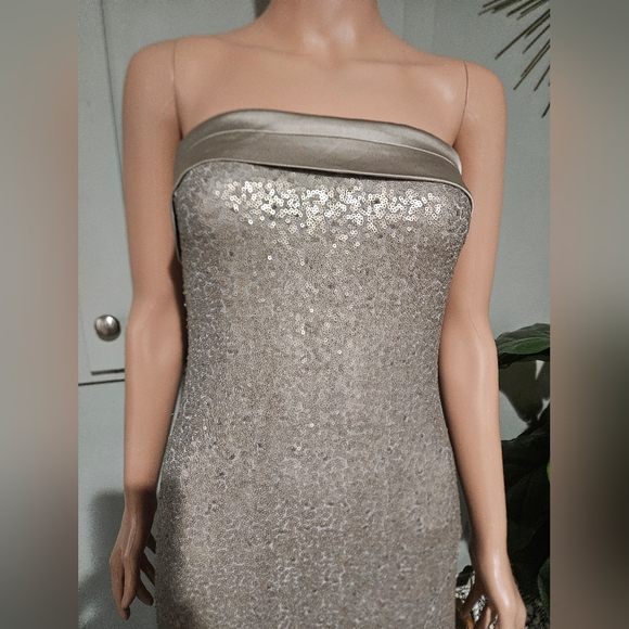 ALTAR’D STATE Champagne Sequin Strapless Maxi Dress Slit NWT Size S - Picture 9 of 16
